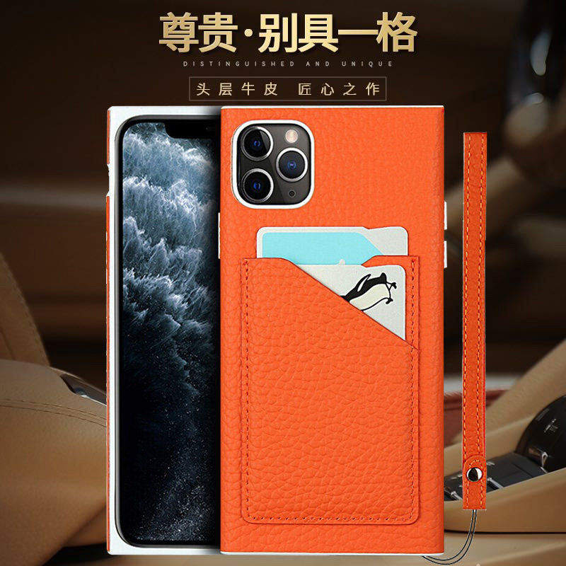 适用iPhone12皮套12pro手机壳后插卡max高档苹果12mini大牌牛皮苹真皮奢华保护套十二全包防摔男女士带挂绳子