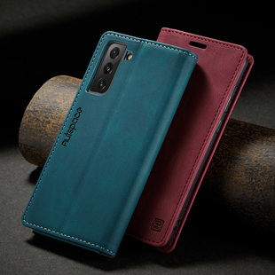 适用磁吸三星S21翻盖式手机壳S21plus可插卡S21ultra手机皮套S21U全包防摔多功能男女款个性创意硅胶软壳双面