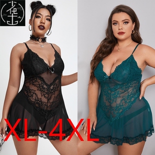 Plus size sexy pajamas suit big lingerie dress set fat women