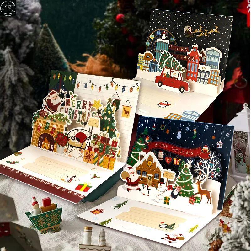 3D Santa Greeting Cards Folding Merry Christmas Best Wishes