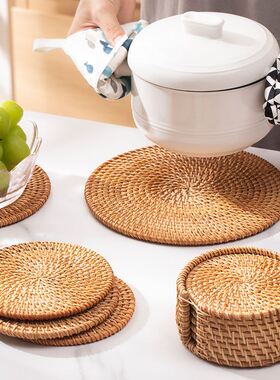 Weaving water hyacinth straw woven round mat dining table he