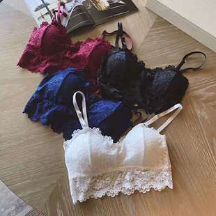 法式性感全蕾丝文胸抹胸带可拆卸胸垫聚拢无钢圈女士吊带背心