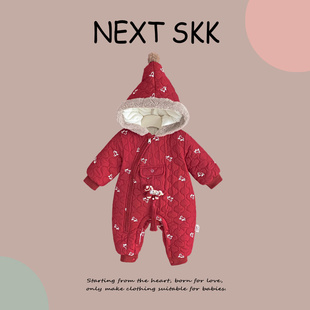 英国NEXT 红色连体衣洋气男女宝宝外出拜年服 SKK婴儿加厚保暖冬装