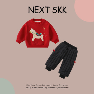 英国NEXT 儿童拜年服洋气加厚保暖男女宝宝外出红色两件套 SKK冬季