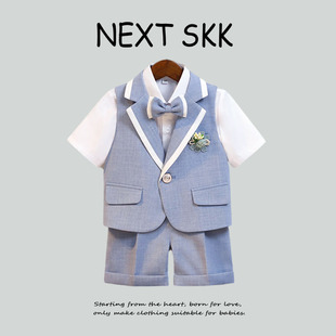 英国NEXT SKK男童夏款马甲套装高级感短袖主持西服花童周岁婚礼服