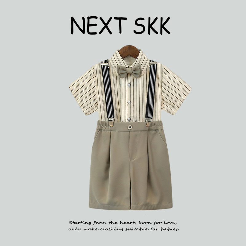 英国NEXT SKK男童西装套装春夏短袖衬衫背带裤洋气花童周岁婚礼服
