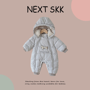 英国NEXT SKK冬季婴儿保暖可爱连帽羽绒服加厚男女宝宝外出连体衣