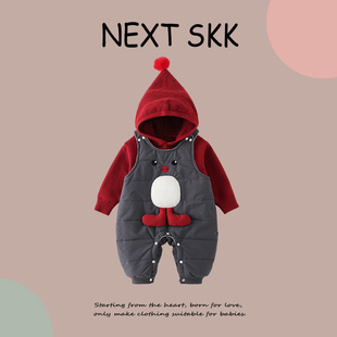 宝宝外出保暖两件套婴儿可爱加绒卡通背带套装 英国NEXT SKK秋冬季