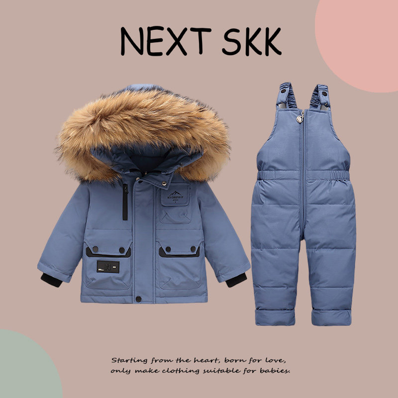 英国NEXT SKK2025冬季儿童羽绒服保暖套装宝宝背带裤外出服两件套