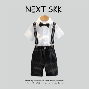 英国NEXT SKK男童短袖衬衫背带裤套装婚礼花童西服主持周岁演出服