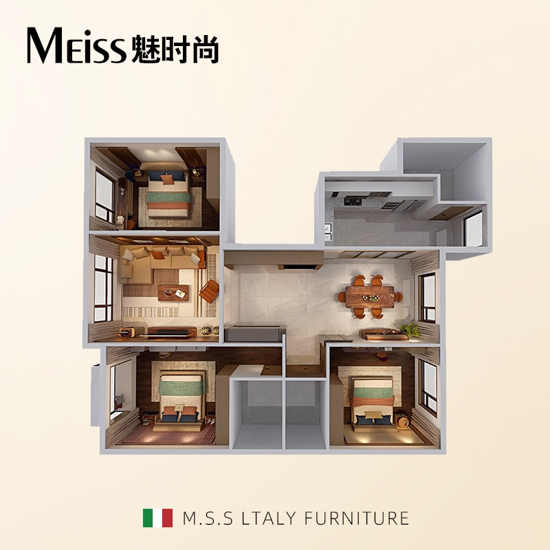 魅时尚Meiss全屋/别墅/大平层/固硬装 家具定制 设计师3D全案搭配