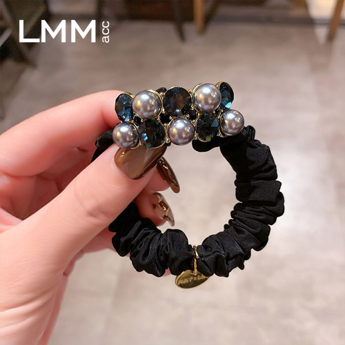 蓝色水钻珍珠扎丸子头发圈