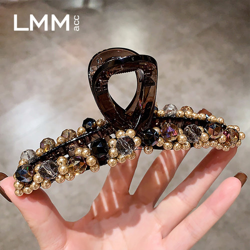 高级感珍珠水晶鲨鱼夹发量多