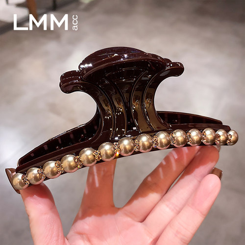 秋冬新款美拉德珍珠鲨鱼夹大号