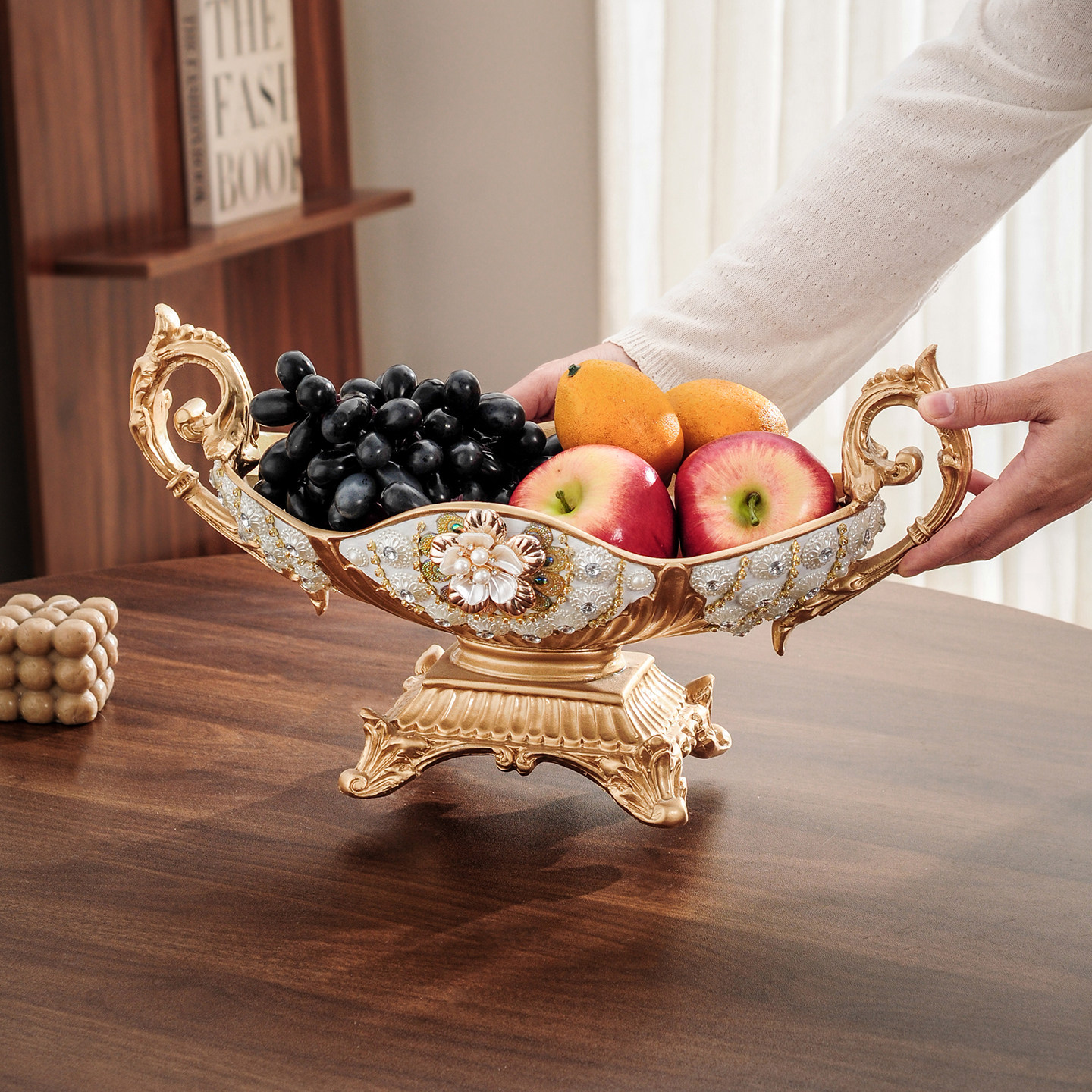 2026新款网红欧式复古果盘金色双耳水果盘客厅茶几上家用精致果篓