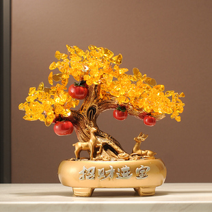 新中式装饰品家用发财树搭配摆件 入宅乔迁新居好看的金色工艺品