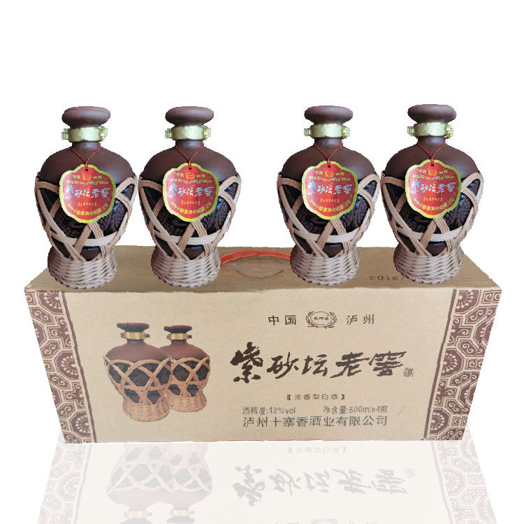 泸州手工竹编蓝子酒紫砂坛老窖白酒原浆酒1斤坛装纯粮白酒送礼酒