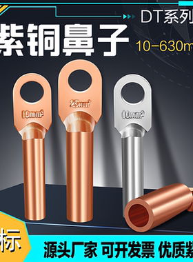 国标dt铜鼻子接线端子镀锡堵油铜接头DT16/10/50紫铜35平方铜线耳