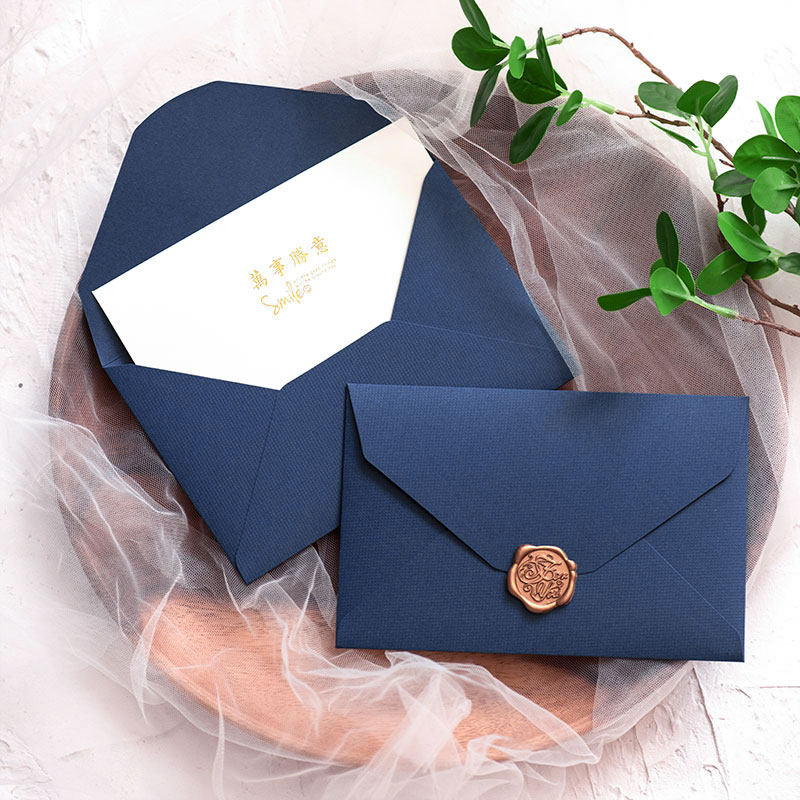 火漆贴简约小清新节日宴会商务蓝色信封贺卡diy生日酒会简约邀请请柬