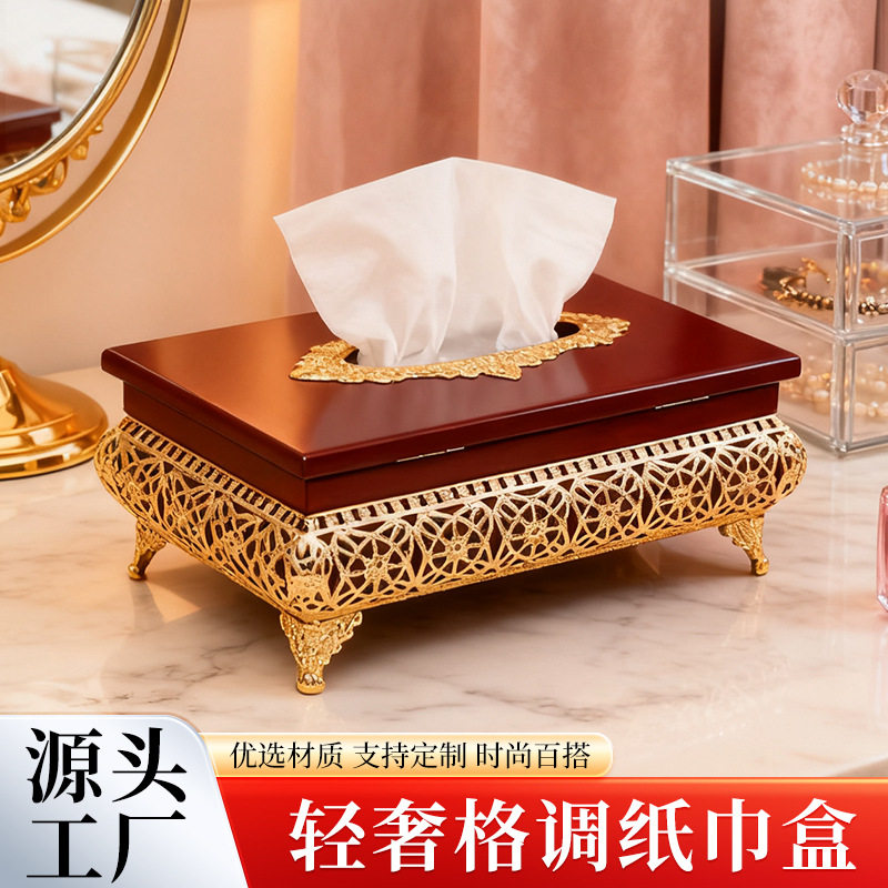 欧式带脚实木纸巾盒客厅创意高端餐桌抽纸盒酒店办公室纸抽盒商用图片
