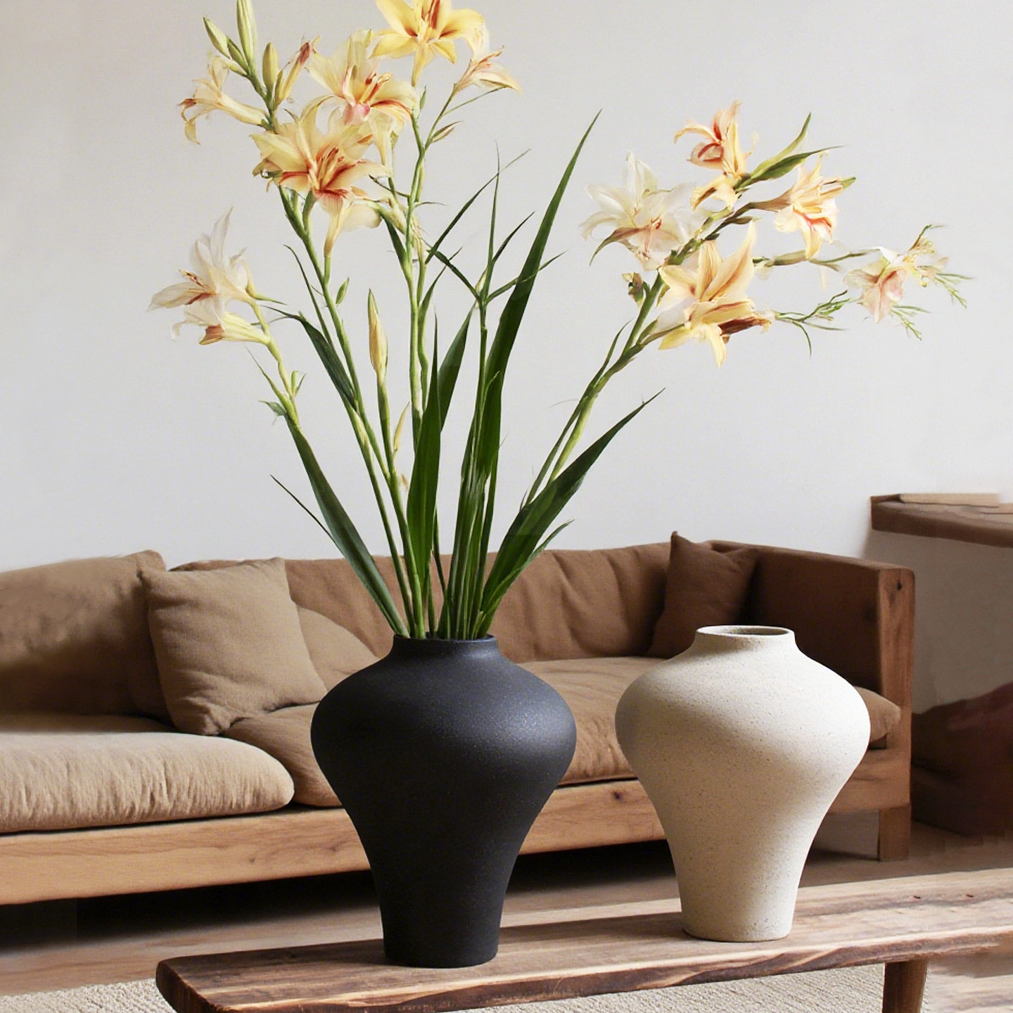 复古粗陶花瓶侘寂落地大肚插花花器简约客厅装饰黑白水培陶瓷摆件,橡塑材料及制品,工业陶瓷,淘宝优惠券,粉丝福利购,淘宝优惠卷