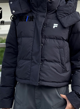 FILA斐乐FOB 黑色女子时尚百搭休闲短款连帽羽绒服T11W443908F-BK