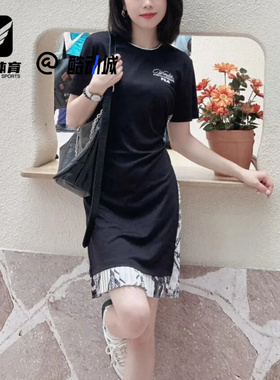 FILA斐乐正黑女子HERITAGE休闲舒适套头短袖连衣裙F11W538307F-BK