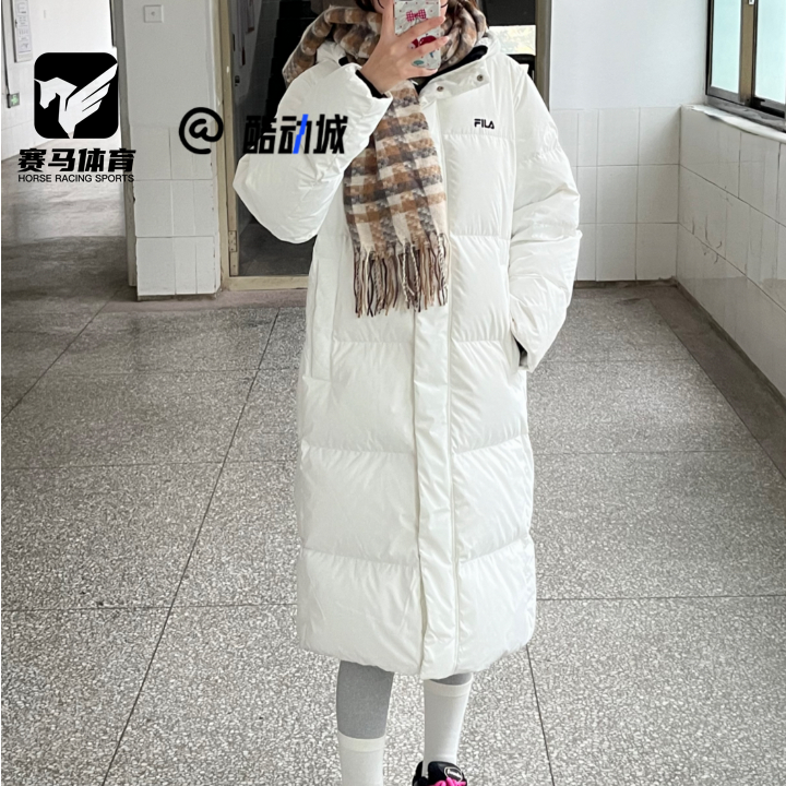 FILA白色男女保暖连帽羽绒服