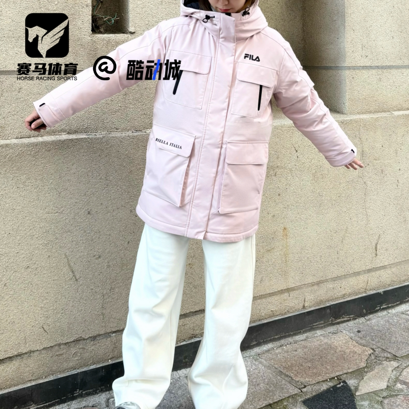 斐乐保暖连帽中长款派克羽绒服