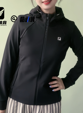 FILA斐乐 Fitness 黑色女子百搭连高弹夹克外套A11W511504F-BK