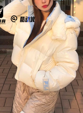 FILA斐乐 白色女子可拆卸帽子保暖短款面包羽绒服FS2DJF4161F-IVY