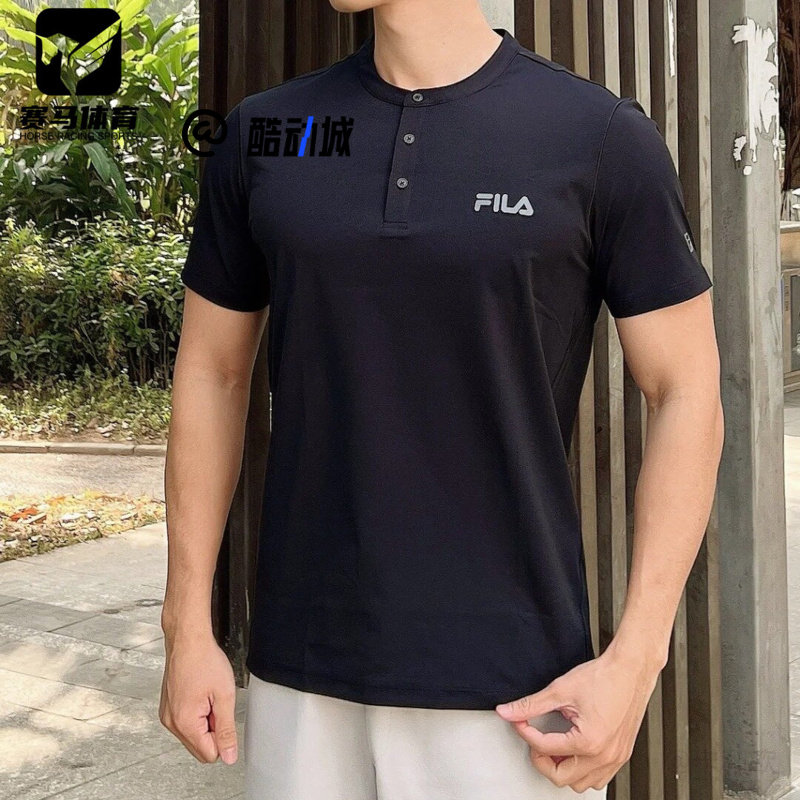 FILA斐乐正黑色男子舒适运动休闲百搭健身短袖T恤A51M621101FBK - 实物图