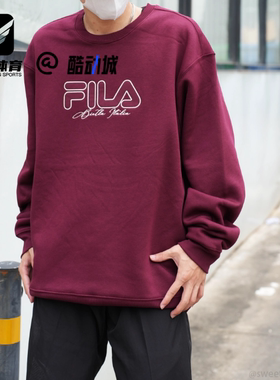 FILA斐乐ORIGINALE葡萄酒红男子美式复古加绒卫衣F51M449204F-WI