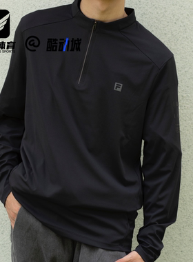 FILA斐乐黑色男子健身运动防晒半拉链训练服长袖T恤A11M431201FBK