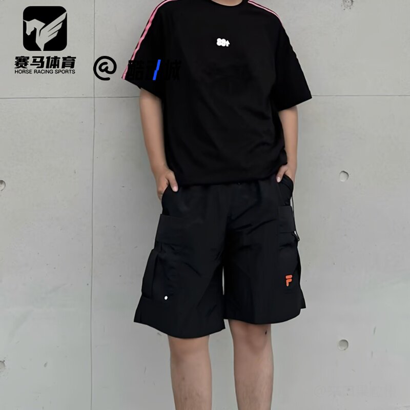 斐乐正黑夏色季舒适宽松梭织短裤