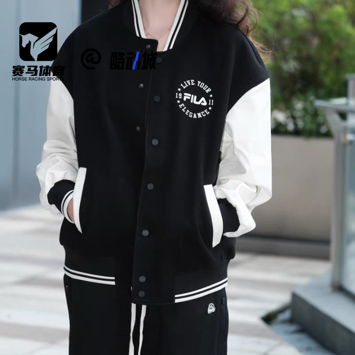 FILA斐乐 黑白男女舒适运动休闲宽松新雪丽棉棒球服F11U339702FIV,运动服/休闲服装,运动茄克/外套,淘宝优惠券,粉丝福利购,淘宝优惠卷