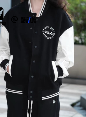 FILA斐乐 黑白男女舒适运动休闲宽松新雪丽棉棒球服F11U339702FIV