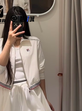 FILA斐乐 白色女子舒适百搭翻领休闲梭织长袖夹克F11W527702F-WT