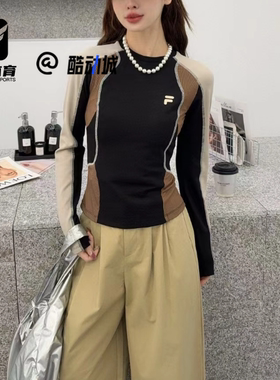 FILA斐乐 XURBAN TECH黑色女子舒适修身长袖针织衫T11W511210F-BK