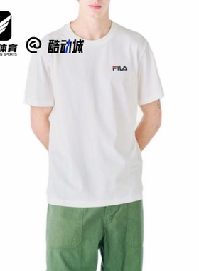 FILA斐乐 白色男女印花圆领套头宽松纯色短袖T恤FS2RSF2101X-OWH