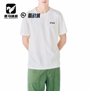 FILA斐乐 白色男女印花圆领套头宽松纯色短袖T恤FS2RSF2101X-OWH