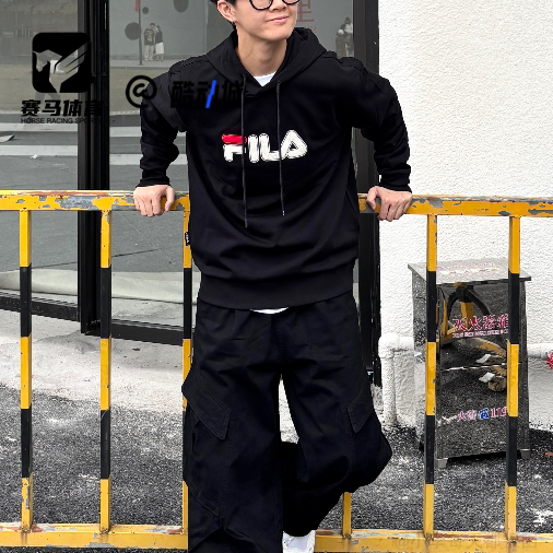 FILA黑色男女休闲长袖卫衣