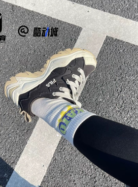 FILA斐乐鱼刺鞋黑白女子厚底增高帆布鞋运动休闲鞋F12W321304FBV