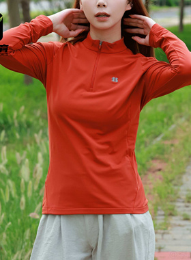 KOLON SPORT可隆红色女子修身立领防风运动休闲长袖T恤LKZT5WN082