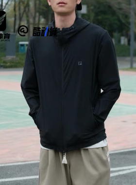 FILA斐乐 Fitness黑色男轻薄凉感连帽健身夹克外套A51M521501F-BK