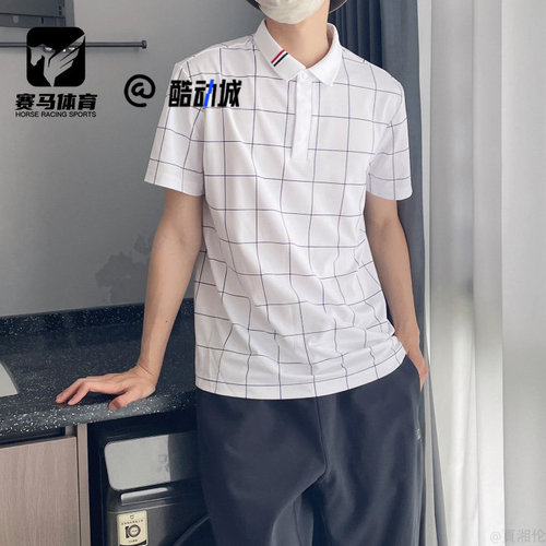 斐乐男满印格子高尔夫短袖Polo衫