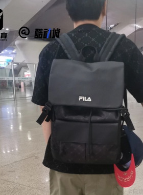 FILA斐乐 黑色男子休闲通勤电脑包书包背包双肩包F13M328104F-BK