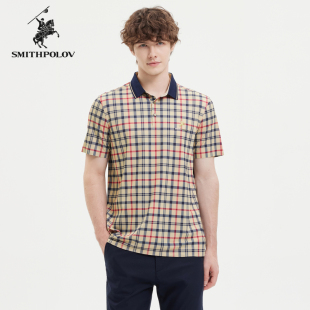 SMITHPOLOV斯密特保罗夏季新款男T恤休闲经典复古格纹短袖POLO衫