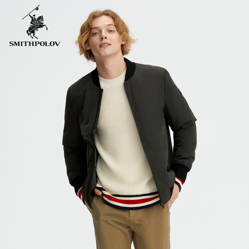 SMITHPOLOV斯密特保罗短款羽绒服男士冬季休闲棒球领羽绒夹克外套