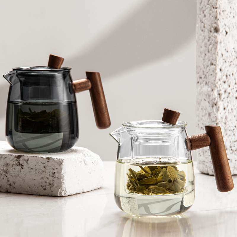 耐热玻璃茶壶木把带过滤泡茶壶家用耐高温茶水分离花茶壶套杯茶具